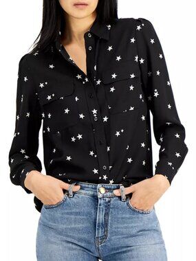 Bar III | Star-Print Two-Pocket Blouse | Size Medium